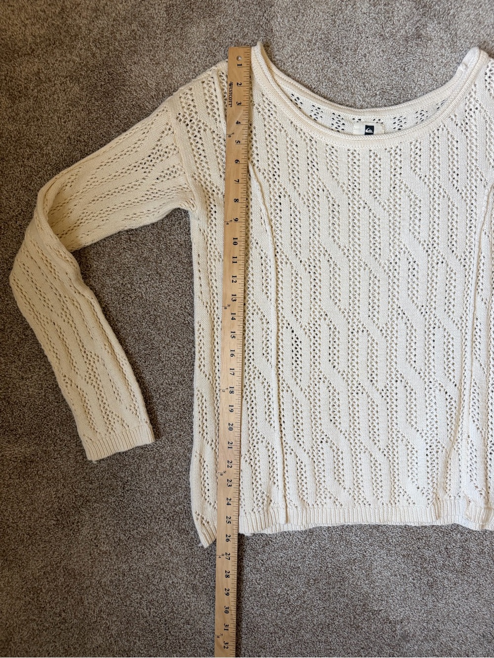 Quiksilver Cream 100% Cotton Open-Knit Crew Sweater - Picture 7 of 7